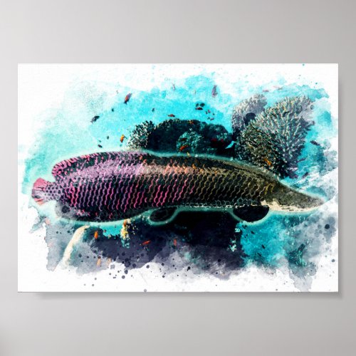 Arapaima Monster Fish Watercolor Pirarucu Paiche Poster