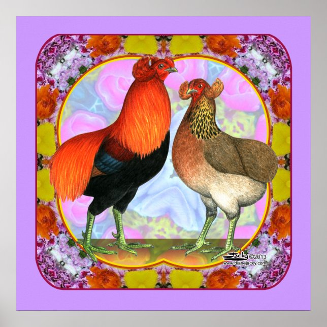 Araucana Chickens Art Nouveau Poster (Front)