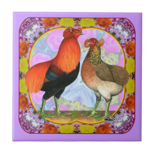 Araucana Chickens Art Nouveau Tile
