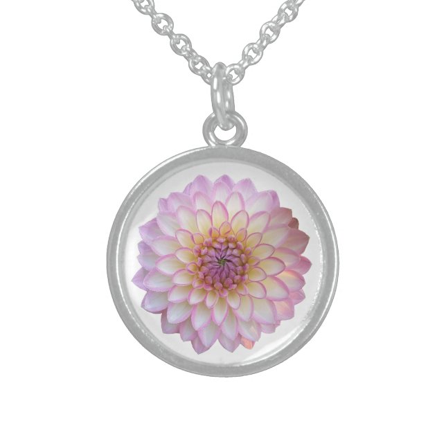 Arbatax Dahlia, Pink Flower  Sterling Silver Necklace (Front)