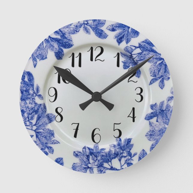Arbor Blue Leaves Wall Clock (Front)