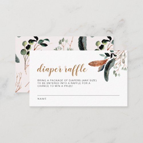 ARBOR Bohemian Feather Greenery Baby Diaper Raffle Place Card