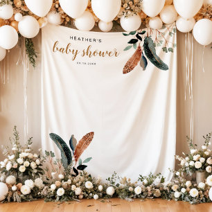 ARBOR Bohemian Feather Greenery Baby Shower Tapestry