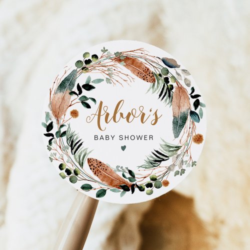 ARBOR Bohemian Feather Greenery Wreath Boho Classic Round Sticker