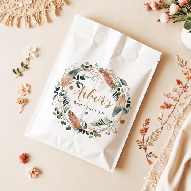 ARBOR Bohemian Feather Greenery Wreath Boho Favor Bag (Creator Uploaded)