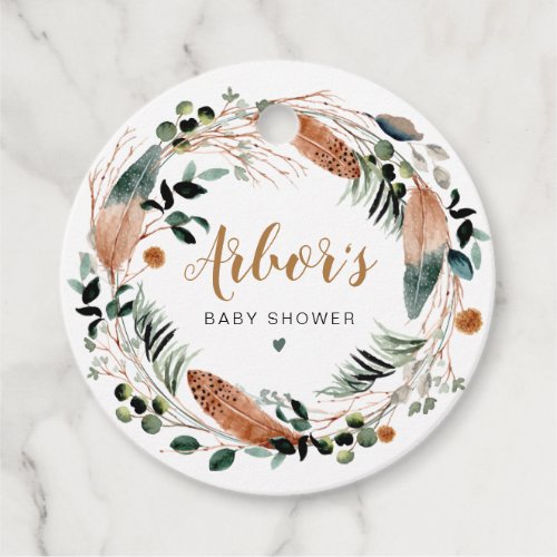 ARBOR Bohemian Feather Greenery Wreath Boho Favor Tags