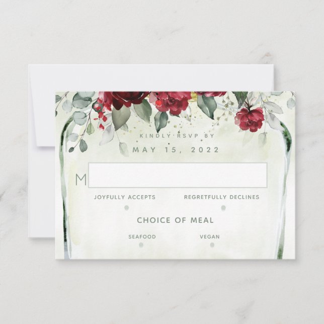 Arbor Of Roses Wedding 2 Meal Choice RSVP Card (Front)