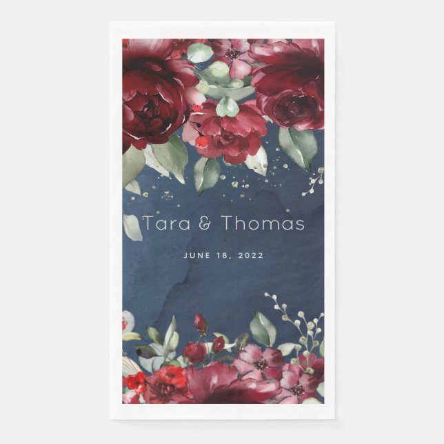 Arbor Of Roses Wedding Long Navy Dinner Napkin (Front)