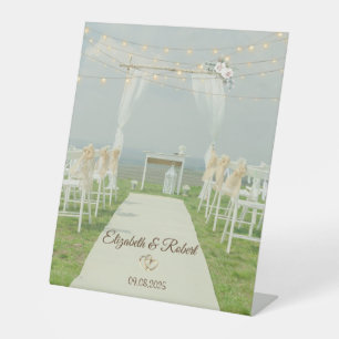 Arbor String Lights Beach Wedding Pedestal Sign
