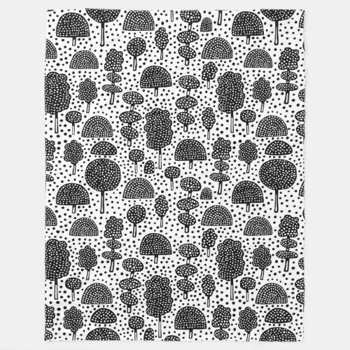 Arboretum 230715 _ Black on White Fleece Blanket