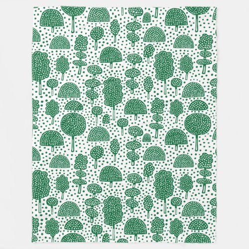 Arboretum 230715 _ Forest Green on White Fleece Blanket