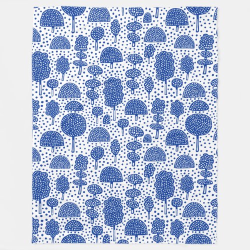 Arboretum 230715 _ Navy Blue on White Fleece Blanket