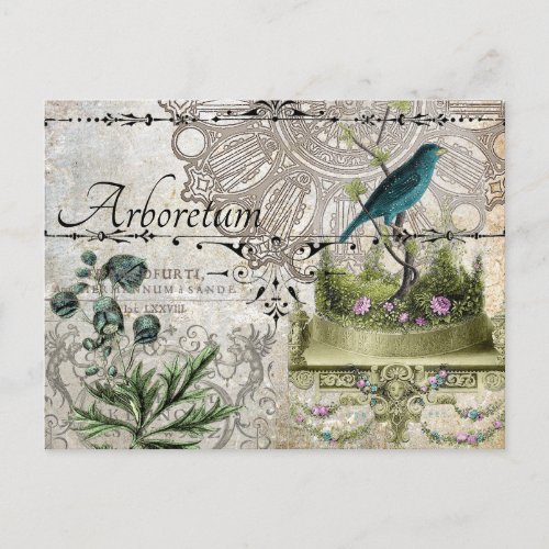 ARBORETUM FLORAL VINTAGE BIRD POSTCARD