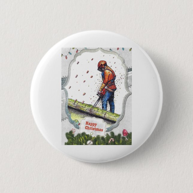 Arborist chainsaw tree surgeon Gift Christmas Button (Front)