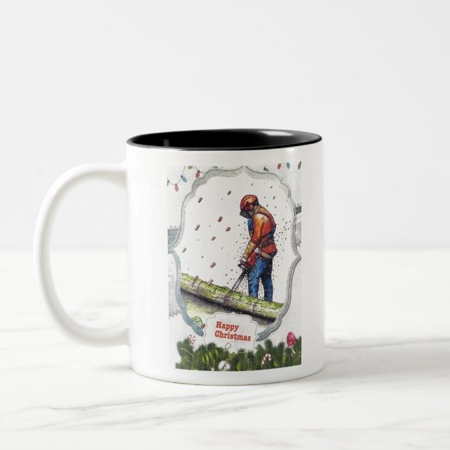 Arborist chainsaw tree surgeon Gift Christmas Two-Tone Coffee Mug (Left)
