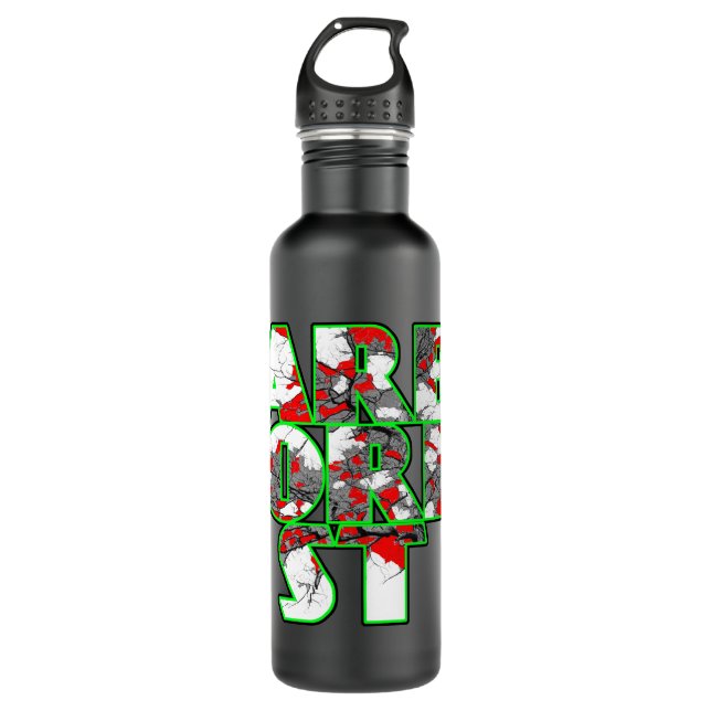 Arborist Cool green and red text design Stainless Steel Water Bottle (Front)