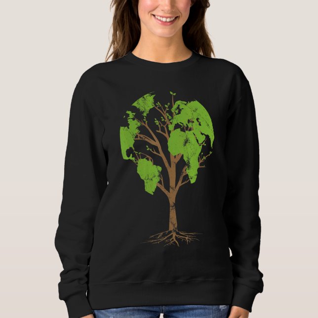 Arborist Gardener Tree World Map Nature Sweatshirt (Front)