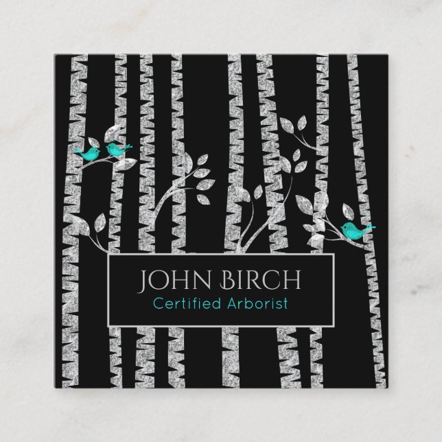 ** Arborist Tree Doctor Birch Trees  Blue Birds Square Business Card (Front)