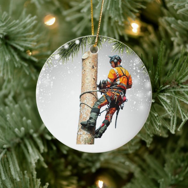 Arborist Tree Surgeon chainsaw cool  Ceramic Ornament (Tree)