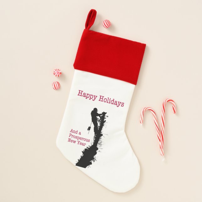 Arborist tree surgeon Chainsaw. Happy Holidays Christmas Stocking (Front)