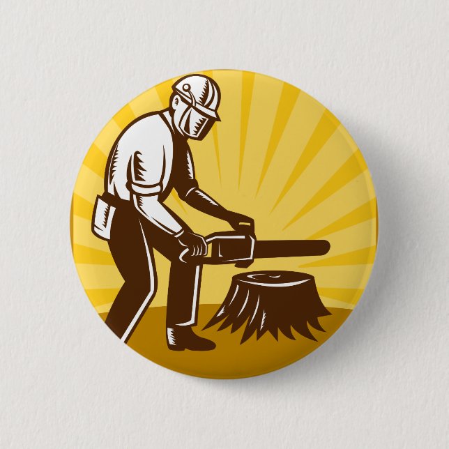 arborist tree surgeon chainsaw retro button (Front)