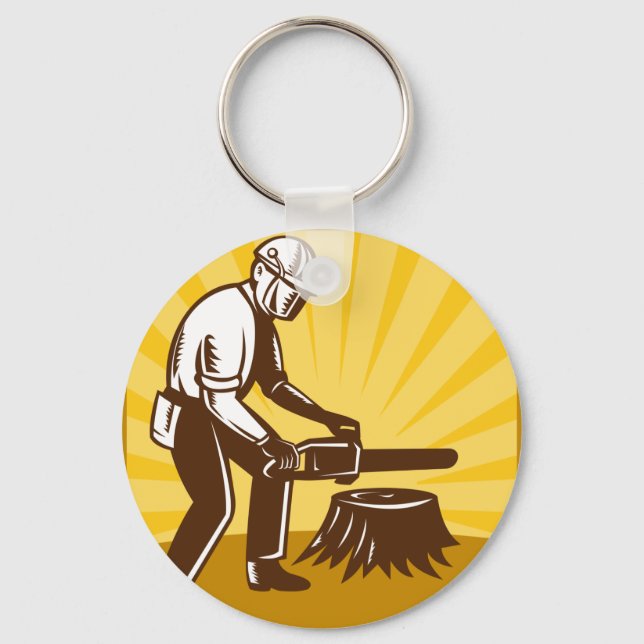 arborist tree surgeon chainsaw retro keychain (Front)