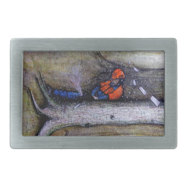 Arborist tree surgeon husqvarna rectangular belt buckle (Front)