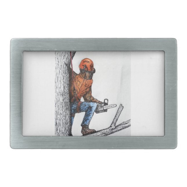 Arborist Tree Surgeon Rectangular Belt Buckle (Front)