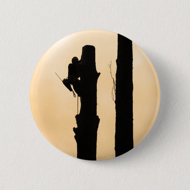 Arborists: Silhouette Climber Sunset Minimalist Button (Front)
