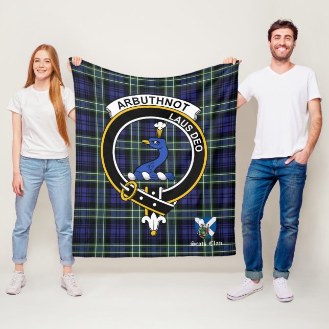 Arbuthnot Clan Badge Tartan Plaid Fleece Blanket (In Situ)
