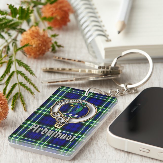 Arbuthnot Clan Badge/Tartan Rectangle Keychain (Front Right)