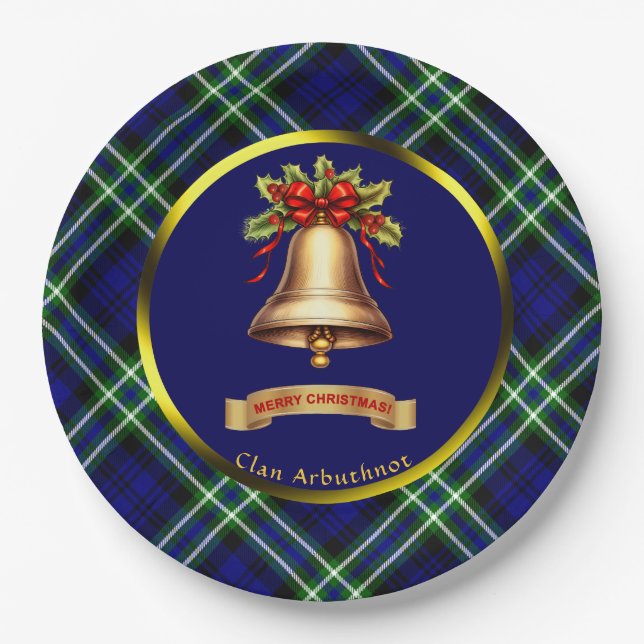 Arbuthnot Tartan Personalized Christmas Paper Plates (Front)