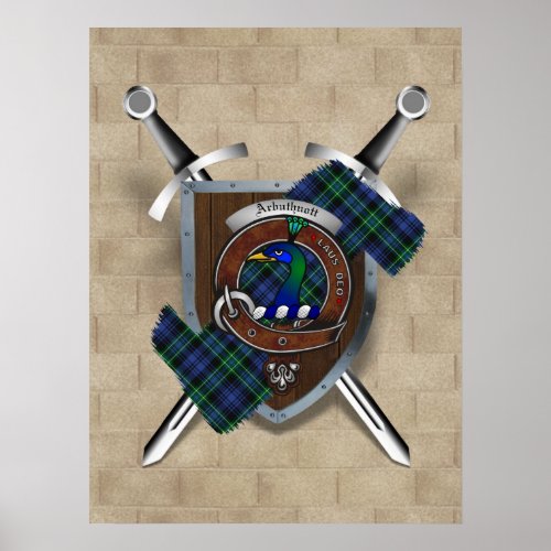 Arbuthnott Clan Badge Crossed Swords Poster 18x24