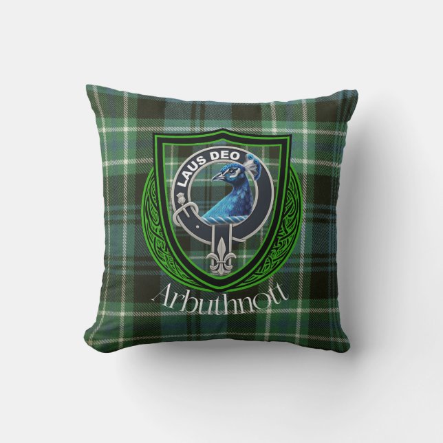 Arbuthnott Scottish Clan Tartan Crest Throw Pillow (Front)