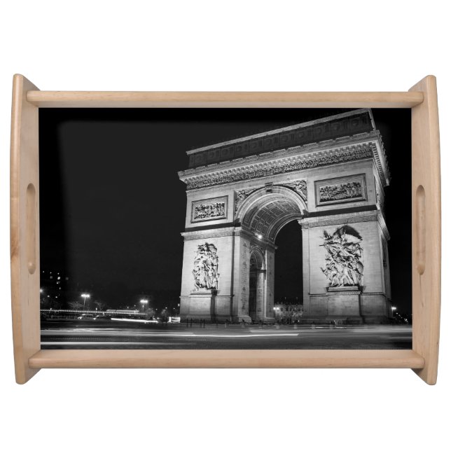 Arc de Triomphe at night in Paris Serving Tray (Front)