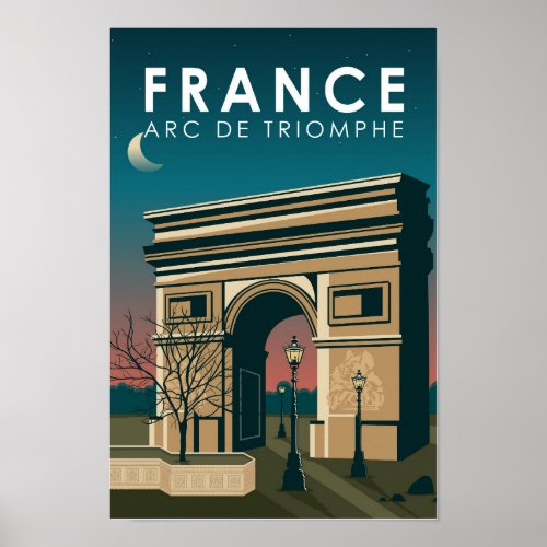 Arc de Triomphe France Retro Travel Art Vintage Poster