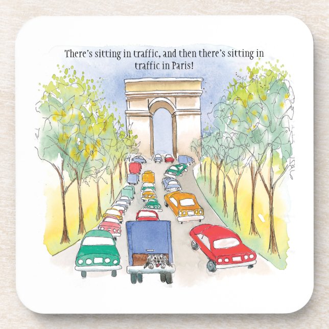 Arc De Triomphe Paris Whimsical Watercolor Art Beverage Coaster (Front)