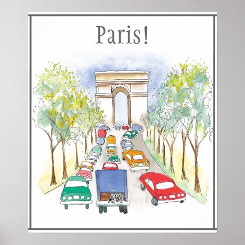 Arc de Triomphe Paris Whimsical Watercolor Poster