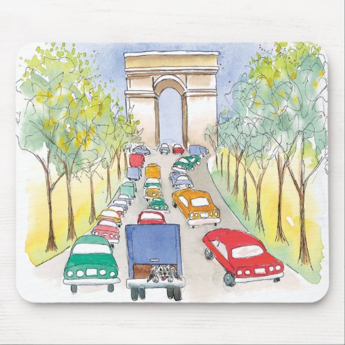 Arc de Triomphe Paris Whimsical Watercolor Sketch Mouse Pad