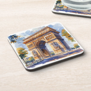 Arc de Triomphe Watercolor Travel Landmarks France Beverage Coaster