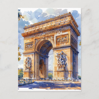 Arc de Triomphe Watercolor Travel Landmarks France Holiday Postcard