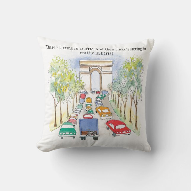 Arc deTriomphe Paris Whimsical Watercolor Sketch Throw Pillow (Front)