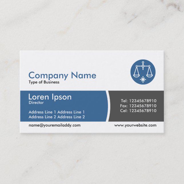 Arc Divided Band Blue and Dark Gray Business Card (Front)