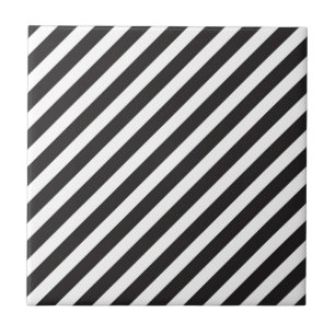 Arc Stripes Diagonal Black & White Pattern Ceramic Tile