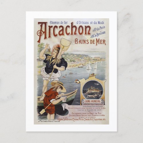 Arcachon France Vintage Poster 1896 Postcard