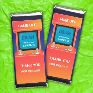 Arcade birthday, gamer birthday invitation hershey bar favors