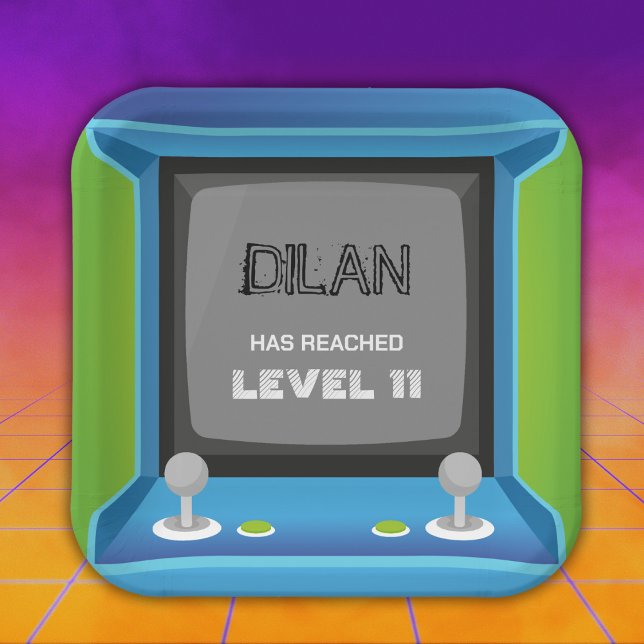 Arcade birthday, gamer birthday invitation paper plates (Creator Uploaded)