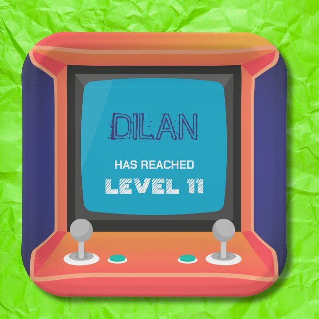 Arcade birthday, gamer birthday invitation paper plates (Creator Uploaded)