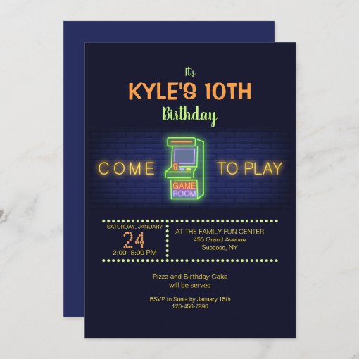 Arcade Birthday Party Invitation | Zazzle