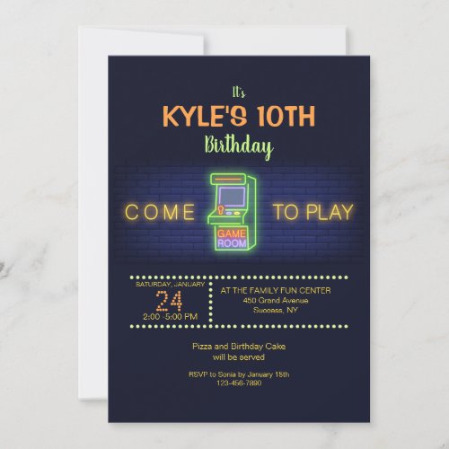 Arcade Birthday Party Invitation